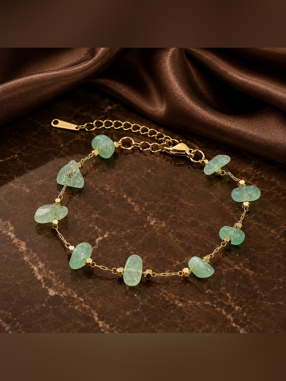 Gold and Natural Jade Stone Bracelet